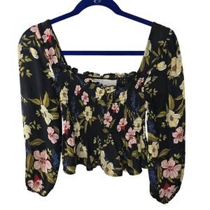 Shades of Blond Dark Floral Smocked Peplum Crop Blouse Size XS